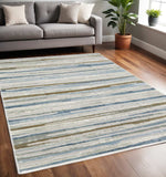 5' X 8' Grey Blue Ivory Brown Beige And Navy Abstract Power Loom Stain Resistant Area Rug - Homeroots - Flyclothing LLC