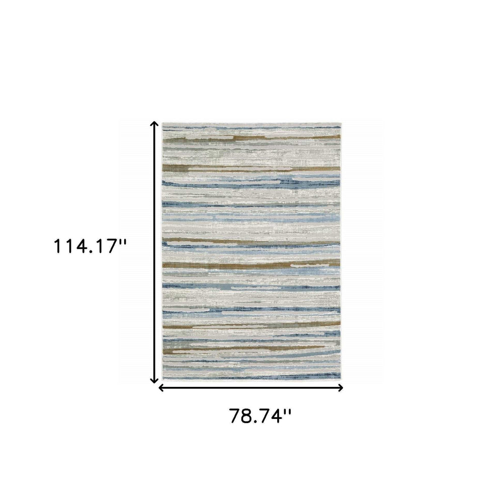 6' X 9' Grey Blue Ivory Brown Beige And Navy Abstract Power Loom Stain Resistant Area Rug - Homeroots - Flyclothing LLC