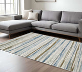 6' X 9' Grey Blue Ivory Brown Beige And Navy Abstract Power Loom Stain Resistant Area Rug - Homeroots - Flyclothing LLC
