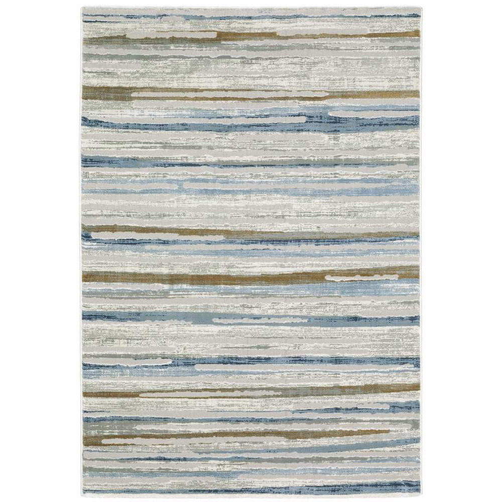 10' X 13' Grey Blue Ivory Brown Beige And Navy Abstract Power Loom Stain Resistant Area Rug - Homeroots - Flyclothing LLC