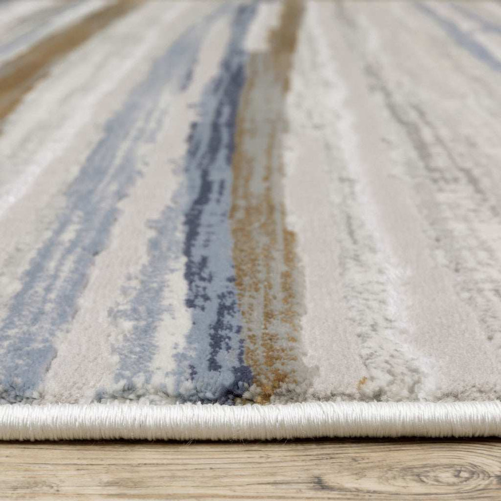 10' X 13' Grey Blue Ivory Brown Beige And Navy Abstract Power Loom Stain Resistant Area Rug - Homeroots - Flyclothing LLC