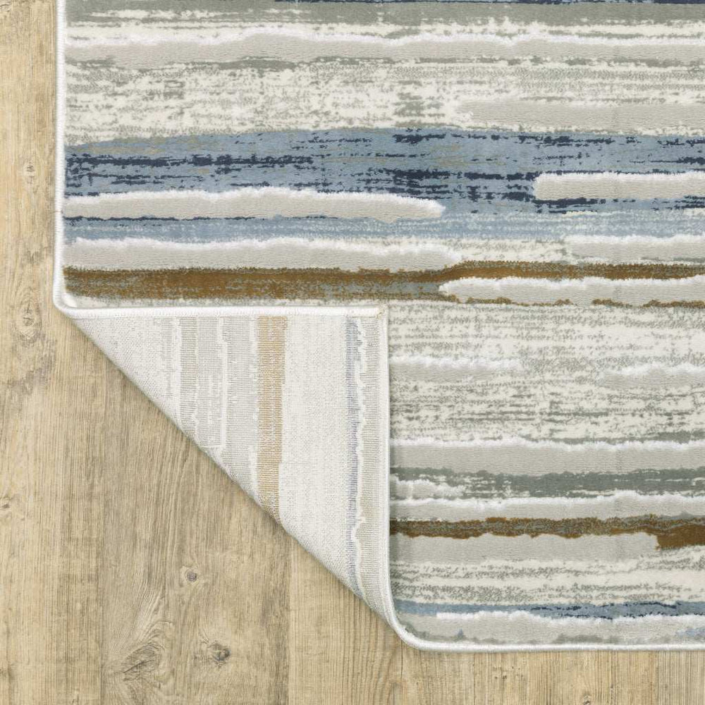 10' X 13' Grey Blue Ivory Brown Beige And Navy Abstract Power Loom Stain Resistant Area Rug - Homeroots - Flyclothing LLC