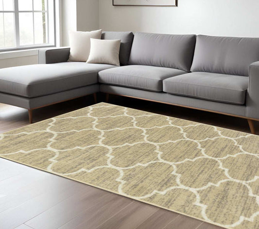 10' X 13' Beige And Ivory Geometric Power Loom Stain Resistant Area Rug - Homeroots - Flyclothing LLC