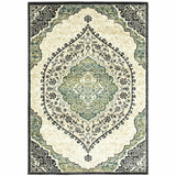 10' X 13' Ivory Navy And Green Oriental Power Loom Stain Resistant Area Rug - Homeroots - Flyclothing LLC