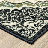 10' X 13' Ivory Navy And Green Oriental Power Loom Stain Resistant Area Rug - Homeroots - Flyclothing LLC