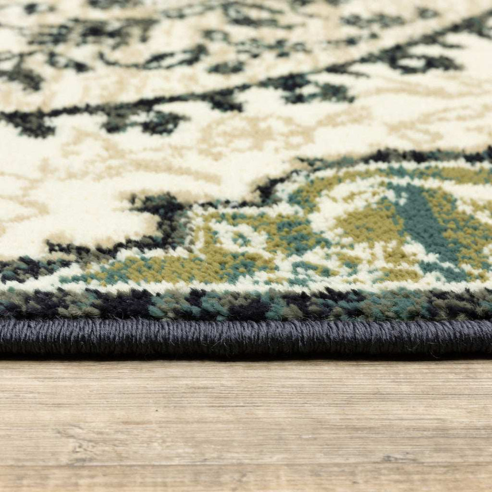 10' X 13' Ivory Navy And Green Oriental Power Loom Stain Resistant Area Rug - Homeroots - Flyclothing LLC