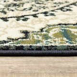 10' X 13' Ivory Navy And Green Oriental Power Loom Stain Resistant Area Rug - Homeroots - Flyclothing LLC