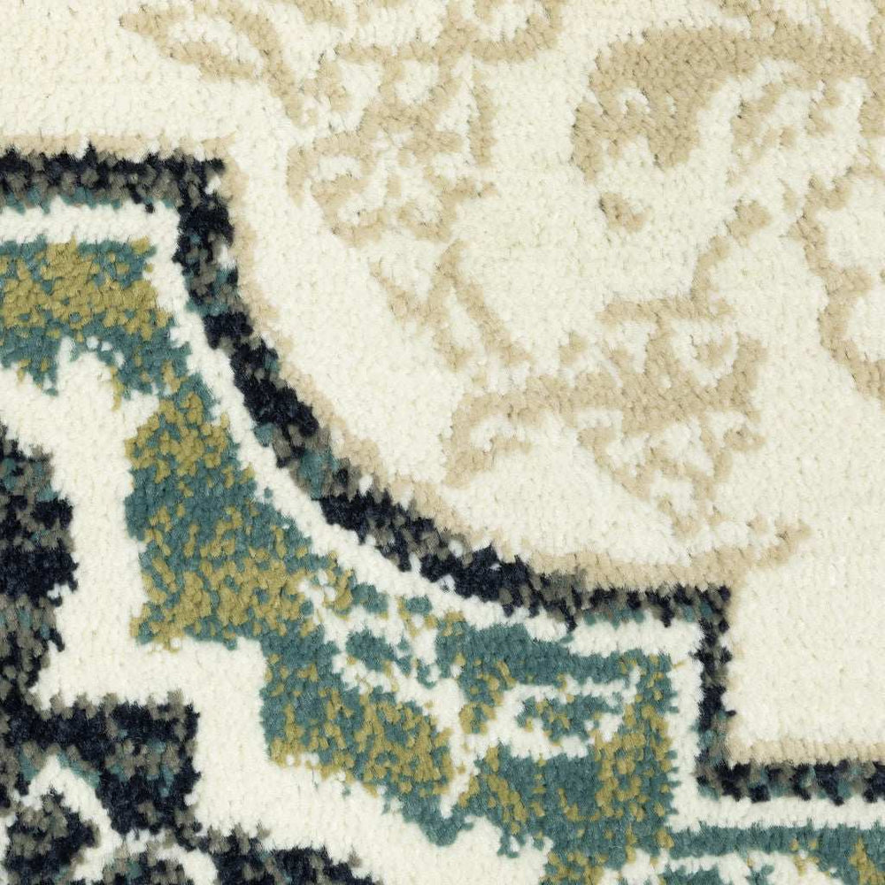 10' X 13' Ivory Navy And Green Oriental Power Loom Stain Resistant Area Rug - Homeroots - Flyclothing LLC