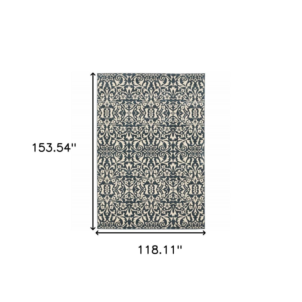 10' X 13' Blue And Ivory Floral Power Loom Stain Resistant Area Rug - Homeroots - Flyclothing LLC