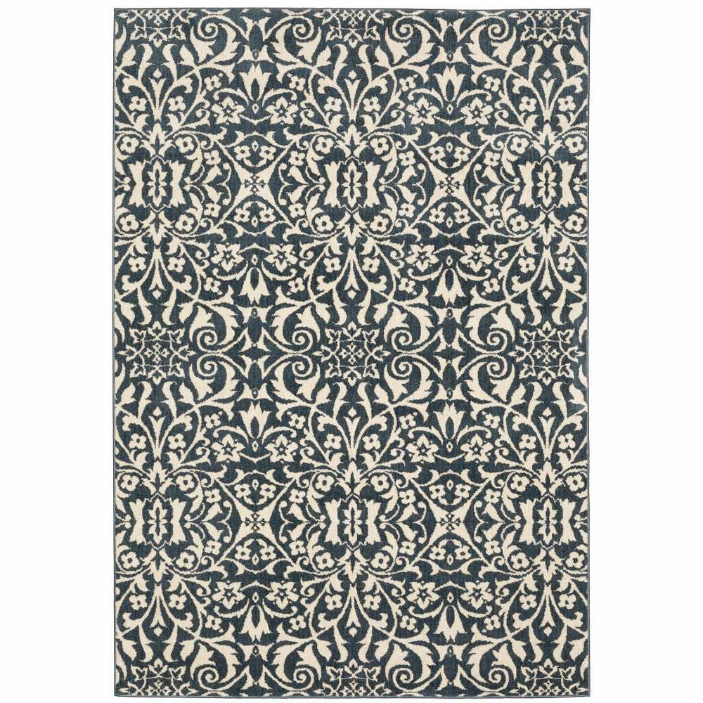 10' X 13' Blue And Ivory Floral Power Loom Stain Resistant Area Rug - Homeroots - Flyclothing LLC