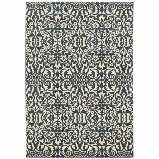 10' X 13' Blue And Ivory Floral Power Loom Stain Resistant Area Rug - Homeroots - Flyclothing LLC
