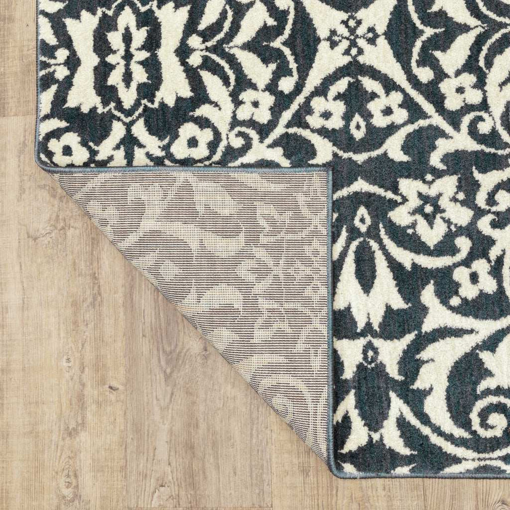 10' X 13' Blue And Ivory Floral Power Loom Stain Resistant Area Rug - Homeroots - Flyclothing LLC