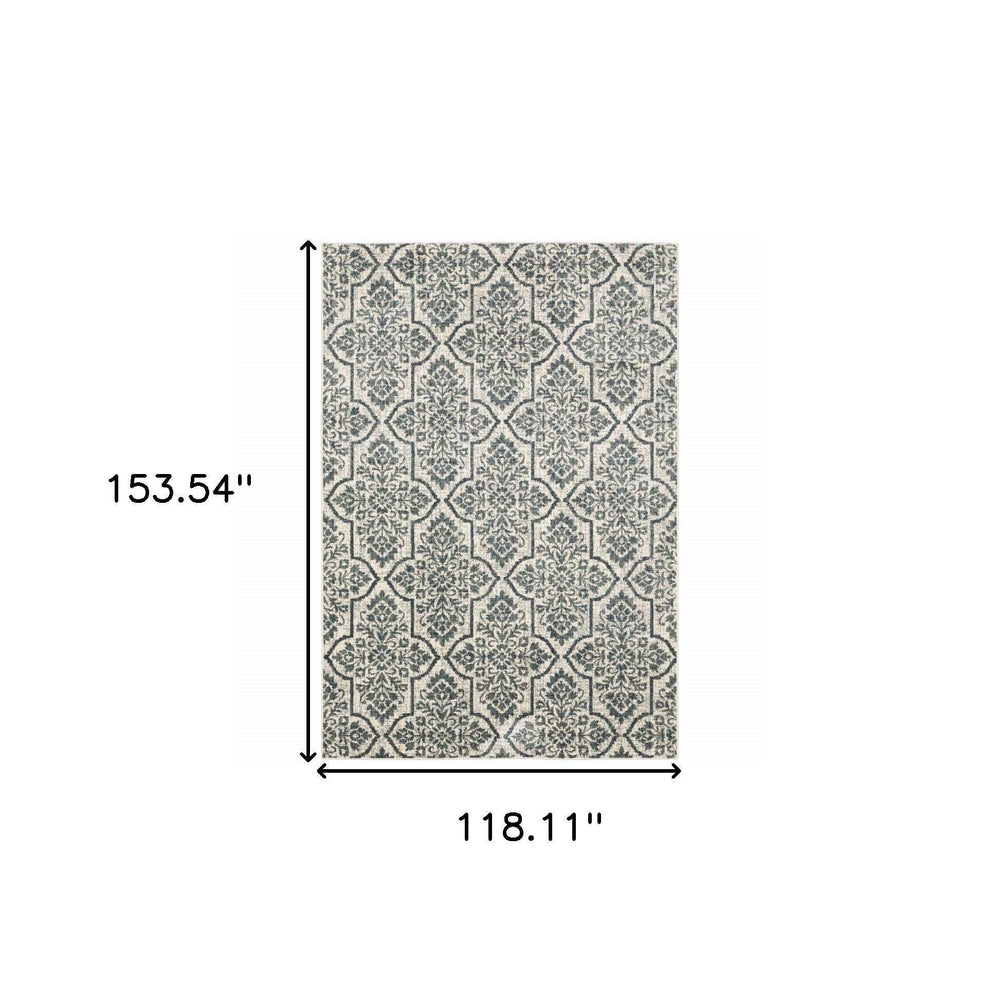 10' X 13' Ivory Blue And Sage Floral Power Loom Stain Resistant Area Rug - Homeroots - Flyclothing LLC