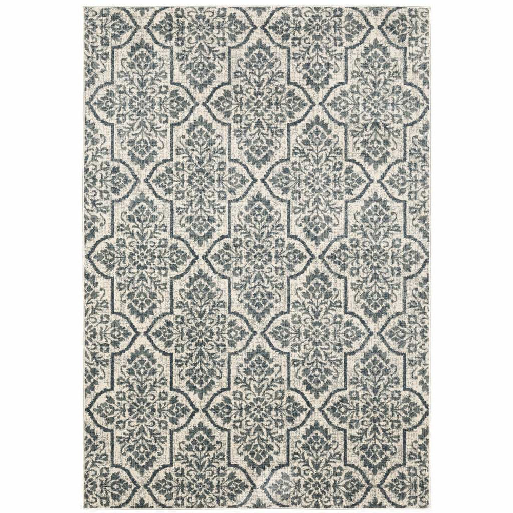 10' X 13' Ivory Blue And Sage Floral Power Loom Stain Resistant Area Rug - Homeroots - Flyclothing LLC
