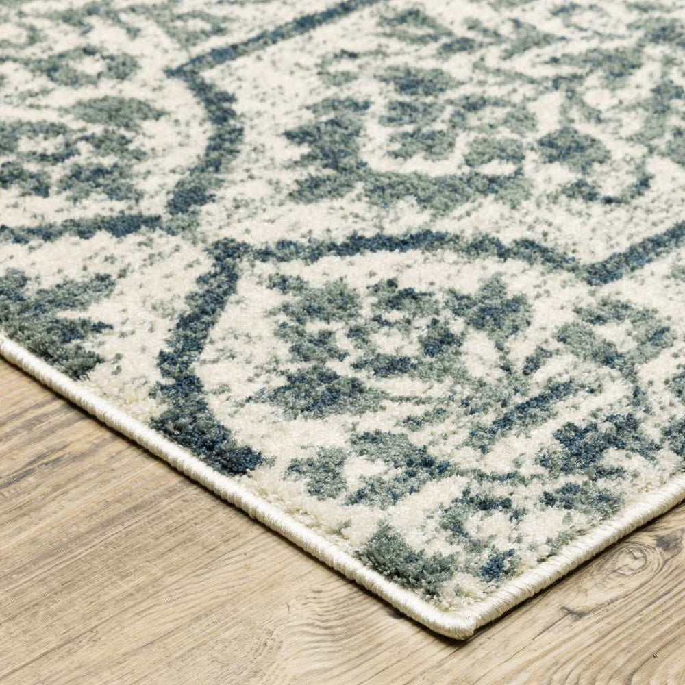 10' X 13' Ivory Blue And Sage Floral Power Loom Stain Resistant Area Rug - Homeroots - Flyclothing LLC