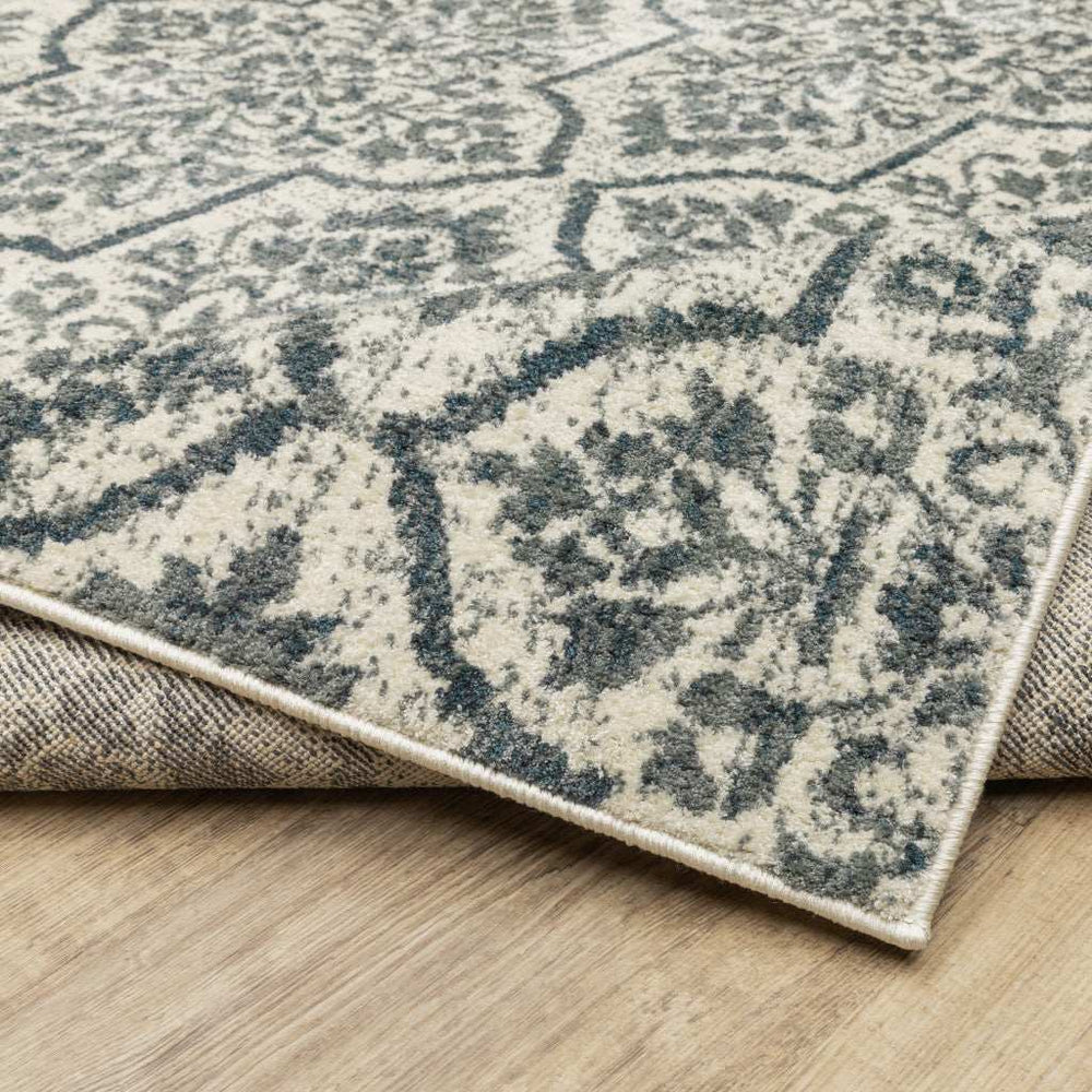 10' X 13' Ivory Blue And Sage Floral Power Loom Stain Resistant Area Rug - Homeroots - Flyclothing LLC