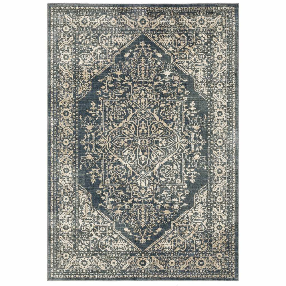 10' X 13' Beige Grey And Blue Oriental Power Loom Stain Resistant Area Rug - Homeroots - Flyclothing LLC