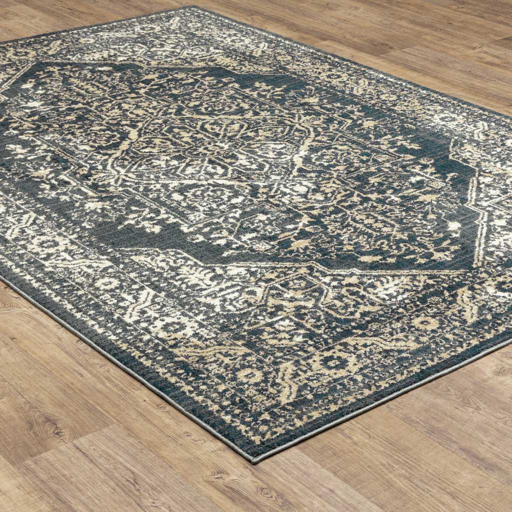 10' X 13' Beige Grey And Blue Oriental Power Loom Stain Resistant Area Rug - Homeroots - Flyclothing LLC