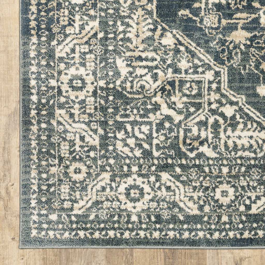 10' X 13' Beige Grey And Blue Oriental Power Loom Stain Resistant Area Rug - Homeroots - Flyclothing LLC