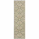 2' X 8' Green Ivory Grey And Tan Floral Power Loom Stain Resistant Runner Rug - Homeroots - Flyclothing LLC