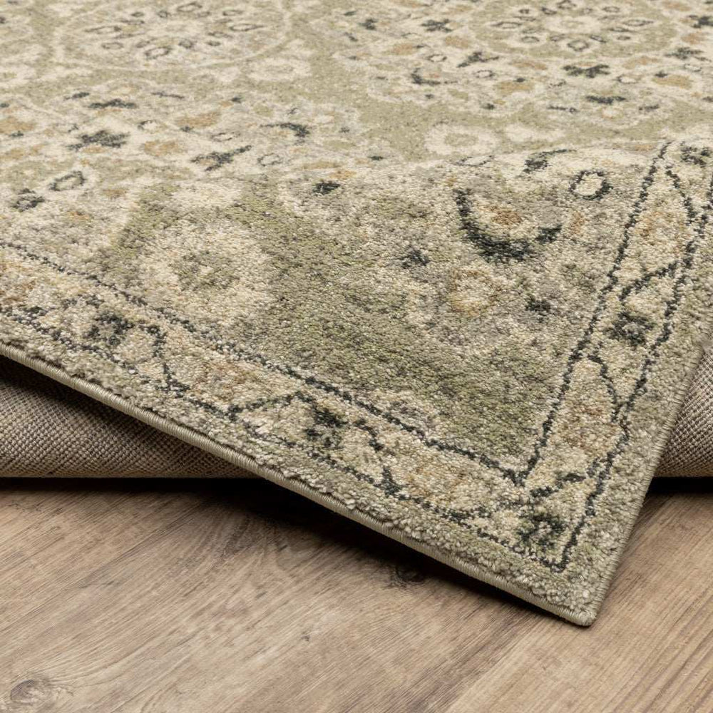 2' X 8' Green Ivory Grey And Tan Floral Power Loom Stain Resistant Runner Rug - Homeroots - Flyclothing LLC