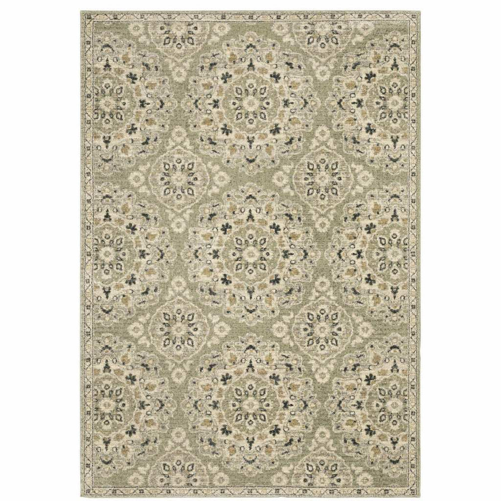 10' X 13' Green Ivory Grey And Tan Floral Power Loom Stain Resistant Area Rug - Homeroots - Flyclothing LLC