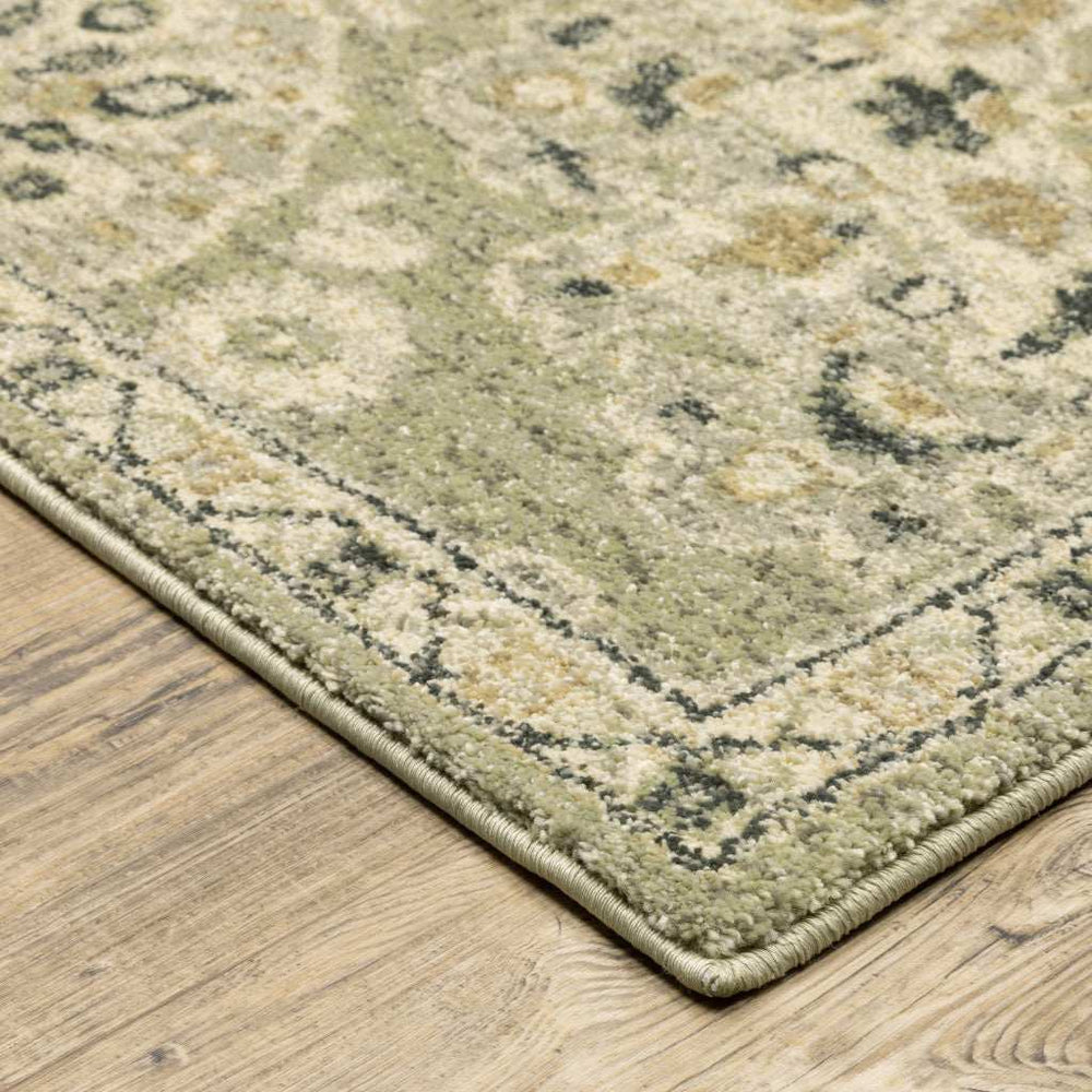 10' X 13' Green Ivory Grey And Tan Floral Power Loom Stain Resistant Area Rug - Homeroots - Flyclothing LLC