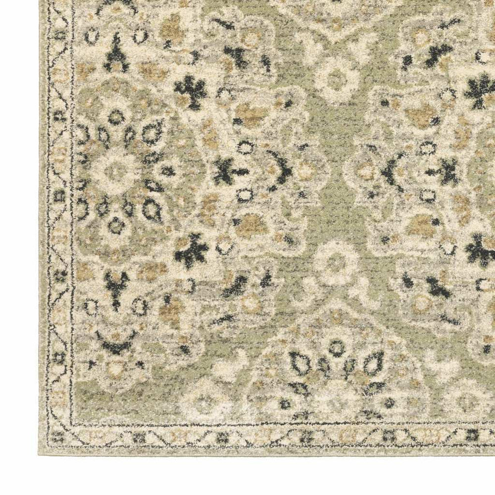 10' X 13' Green Ivory Grey And Tan Floral Power Loom Stain Resistant Area Rug - Homeroots - Flyclothing LLC