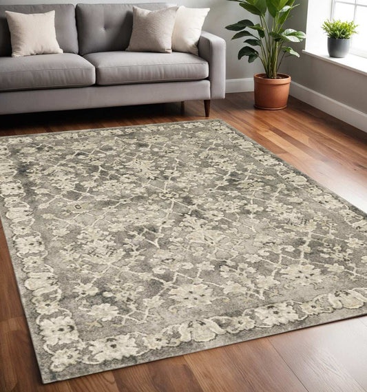 5' X 8' Grey Beige Tan And Brown Oriental Power Loom Stain Resistant Area Rug - Homeroots - Flyclothing LLC