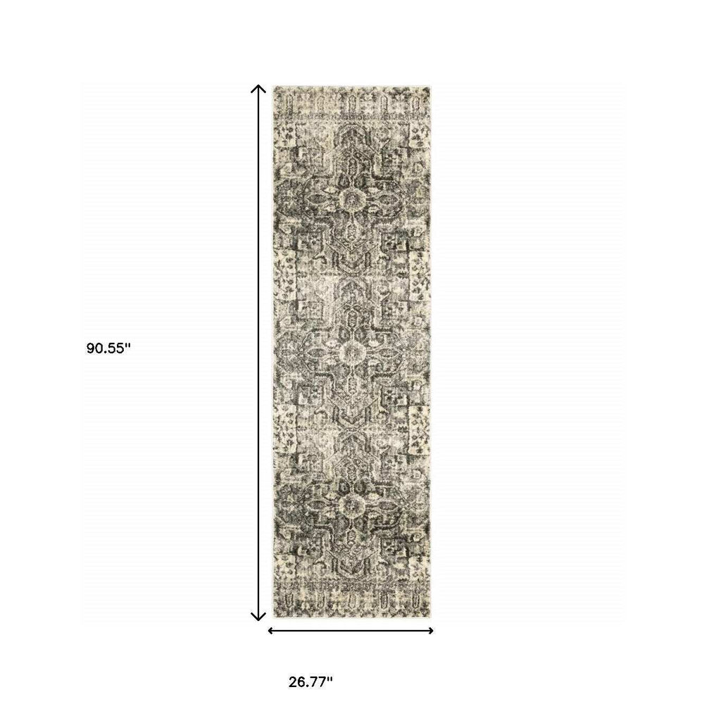 2' X 8' Grey Ivory And Brown Oriental Power Loom Stain Resistant Runner Rug - Homeroots - Flyclothing LLC