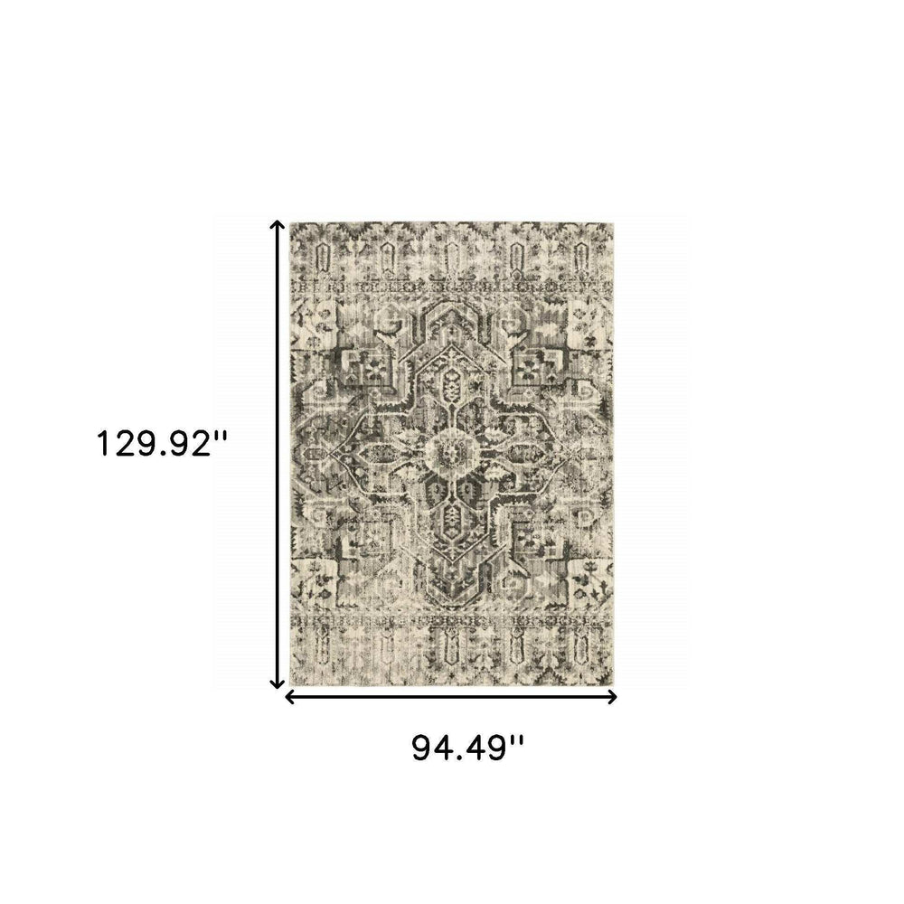 8' X 11' Grey Ivory And Brown Oriental Power Loom Stain Resistant Area Rug - Homeroots - Flyclothing LLC
