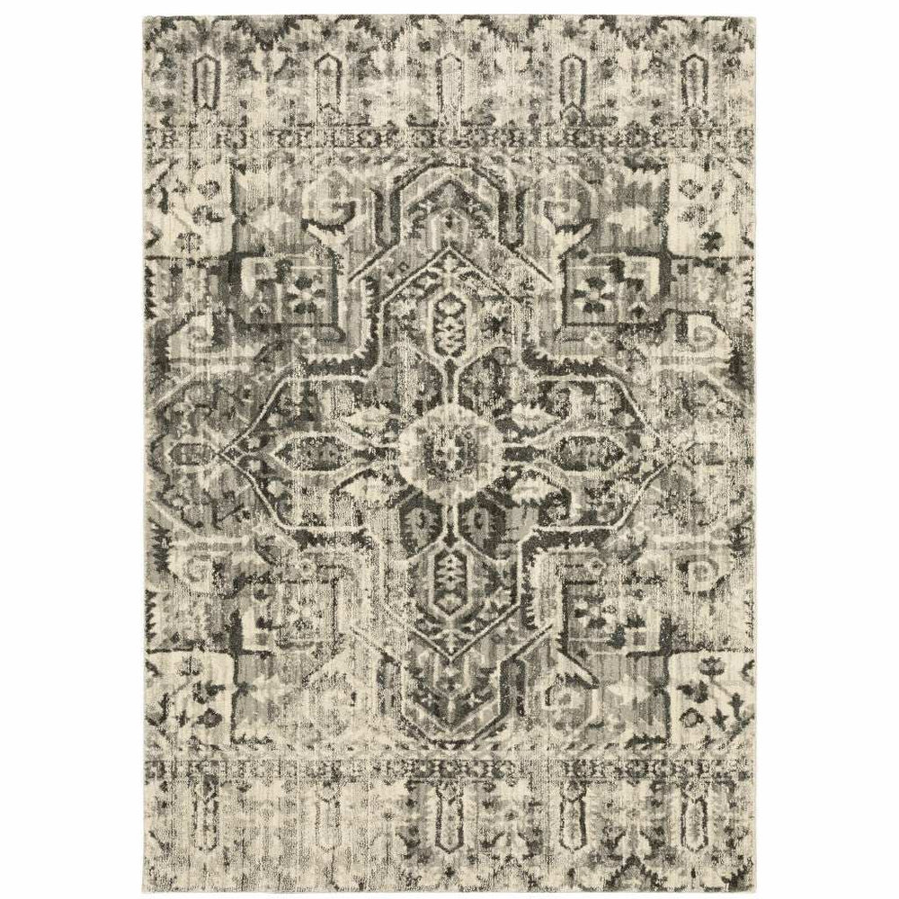 8' X 11' Grey Ivory And Brown Oriental Power Loom Stain Resistant Area Rug - Homeroots - Flyclothing LLC