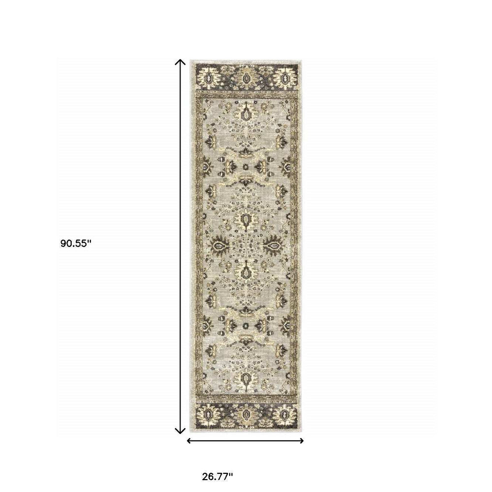 2' X 8' Grey Brown Tan And Beige Oriental Power Loom Stain Resistant Runner Rug - Homeroots - Flyclothing LLC