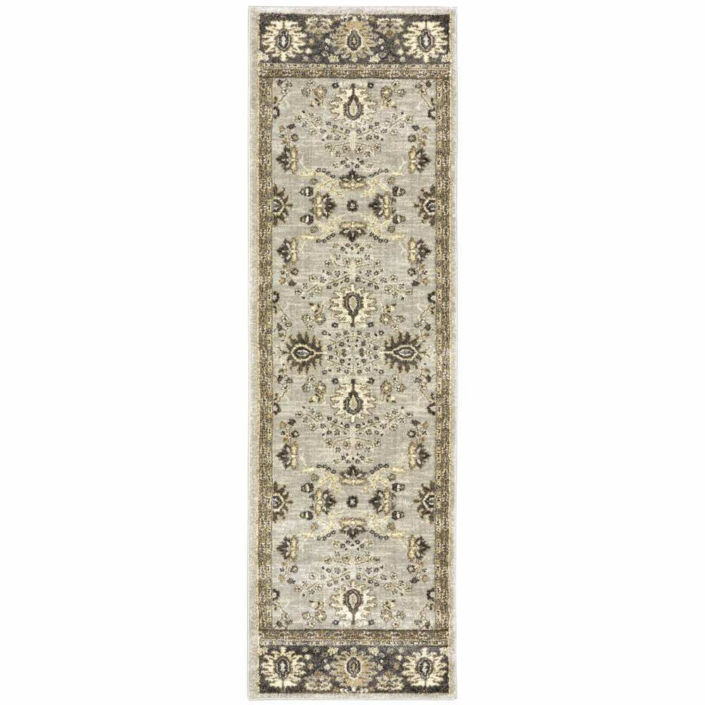 2' X 8' Grey Brown Tan And Beige Oriental Power Loom Stain Resistant Runner Rug - Homeroots - Flyclothing LLC