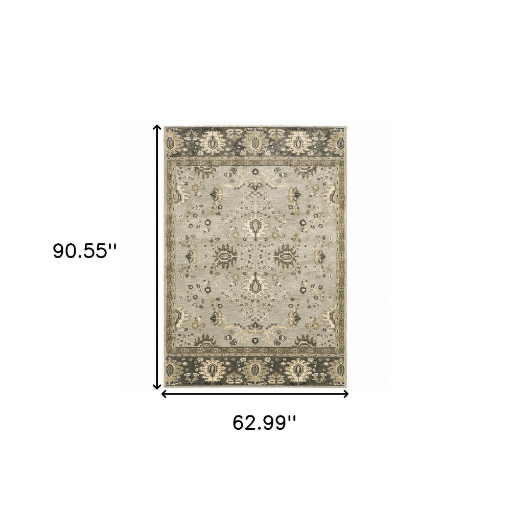 5' X 8' Grey Brown Tan And Beige Oriental Power Loom Stain Resistant Area Rug - Homeroots - Flyclothing LLC