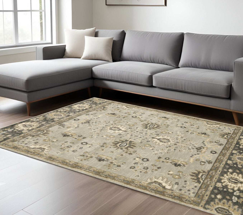 6' X 9' Grey Brown Tan And Beige Oriental Power Loom Stain Resistant Area Rug - Homeroots - Flyclothing LLC