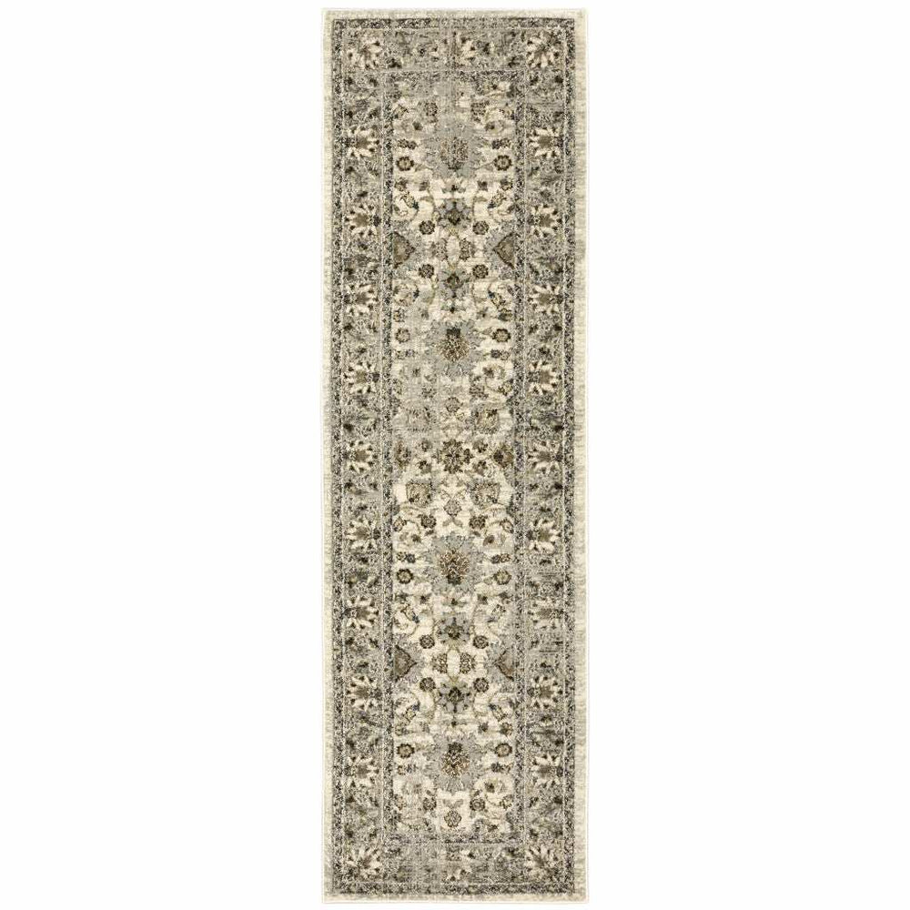 2' X 8' Beige Grey Brown And Charcoal Oriental Power Loom Stain Resistant Runner Rug - Homeroots - Flyclothing LLC