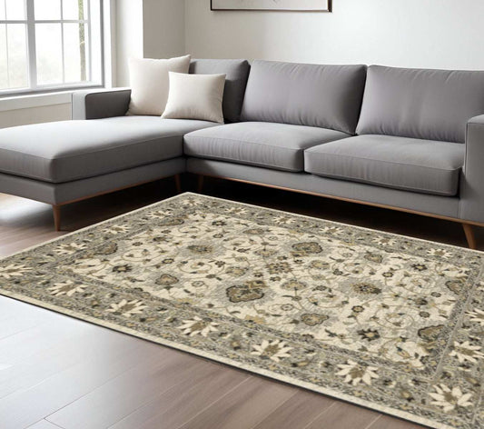 6' X 9' Beige Grey Brown And Charcoal Oriental Power Loom Stain Resistant Area Rug - Homeroots - Flyclothing LLC