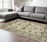 8' X 11' Beige Grey Brown And Charcoal Oriental Power Loom Stain Resistant Area Rug - Homeroots - Flyclothing LLC