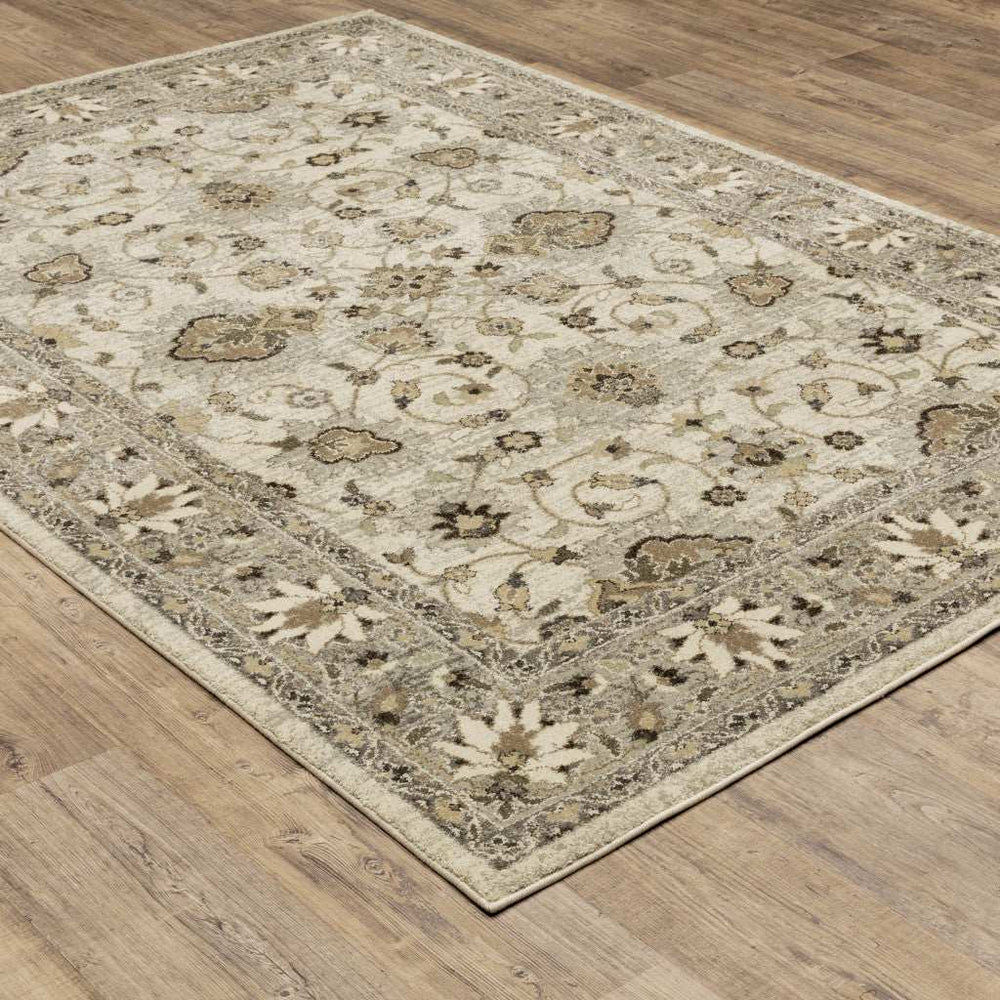 10' X 13' Beige Grey Brown And Charcoal Oriental Power Loom Stain Resistant Area Rug - Homeroots - Flyclothing LLC