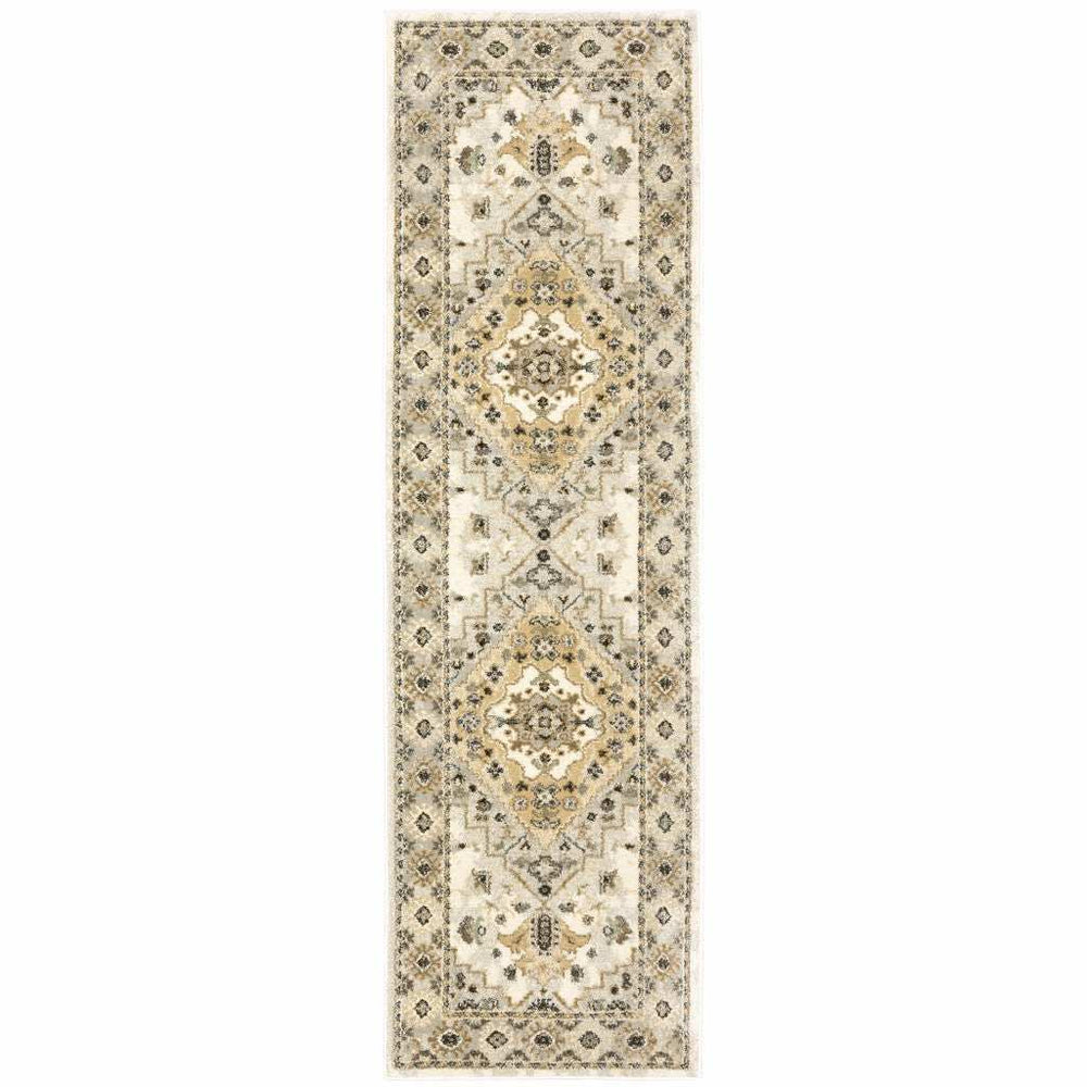 2' X 8' Beige Grey Tan And Brown Oriental Power Loom Stain Resistant Runner Rug - Homeroots - Flyclothing LLC