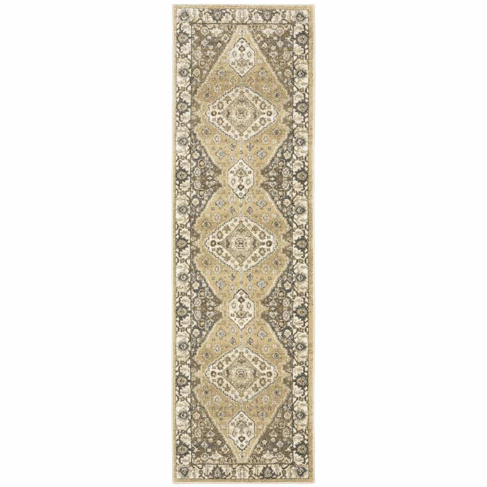 2' X 8' Beige Grey Tan And Charcoal Oriental Power Loom Stain Resistant Runner Rug - Homeroots - Flyclothing LLC