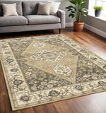 5' X 8' Beige Grey Tan And Charcoal Oriental Power Loom Stain Resistant Area Rug - Homeroots - Flyclothing LLC