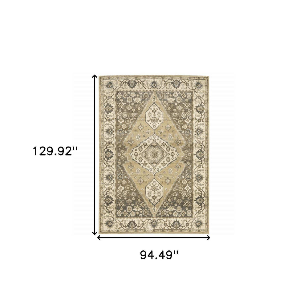 8' X 11' Beige Grey Tan And Charcoal Oriental Power Loom Stain Resistant Area Rug - Homeroots - Flyclothing LLC