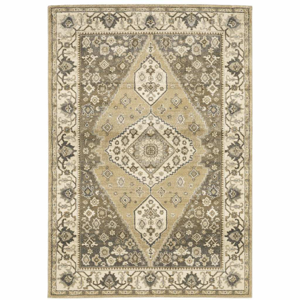 10' X 13' Beige Grey Tan And Charcoal Oriental Power Loom Stain Resistant Area Rug - Homeroots - Flyclothing LLC