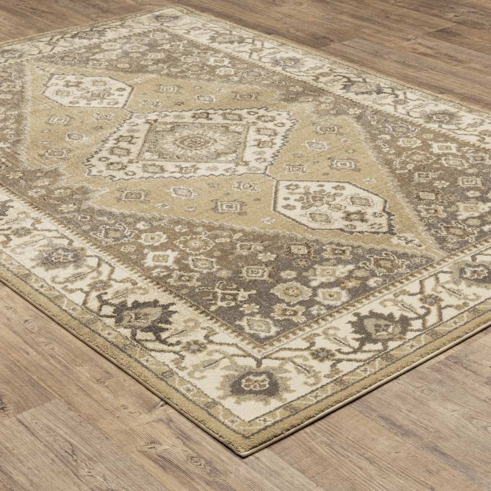 10' X 13' Beige Grey Tan And Charcoal Oriental Power Loom Stain Resistant Area Rug - Homeroots - Flyclothing LLC