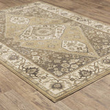 10' X 13' Beige Grey Tan And Charcoal Oriental Power Loom Stain Resistant Area Rug - Homeroots - Flyclothing LLC