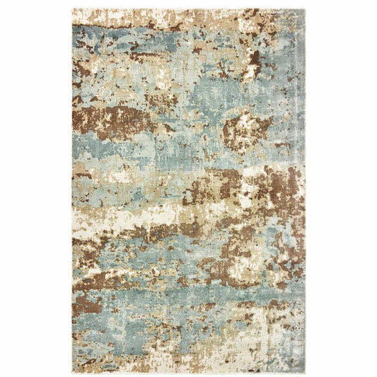 10' X 14' Blue And Brown Abstract Hand Loomed Stain Resistant Area Rug - Homeroots - Flyclothing LLC