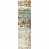 2' X 10' Blue And Brown Abstract Hand Loomed Stain Resistant Runner Rug - Homeroots - Flyclothing LLC