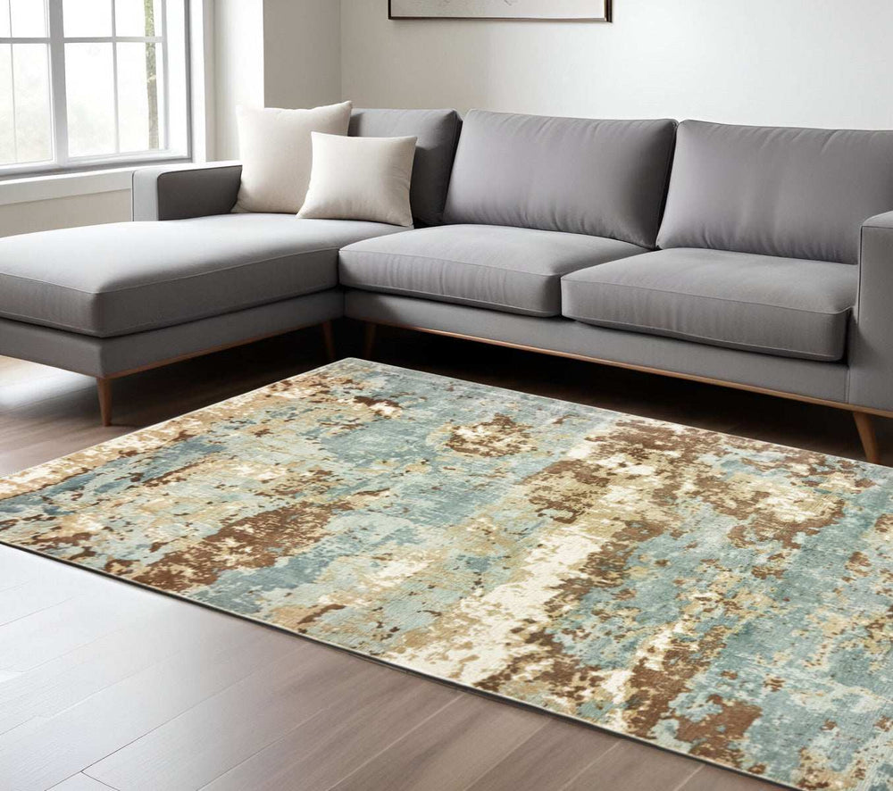 6' X 9' Blue And Brown Abstract Hand Loomed Stain Resistant Area Rug - Homeroots - Flyclothing LLC